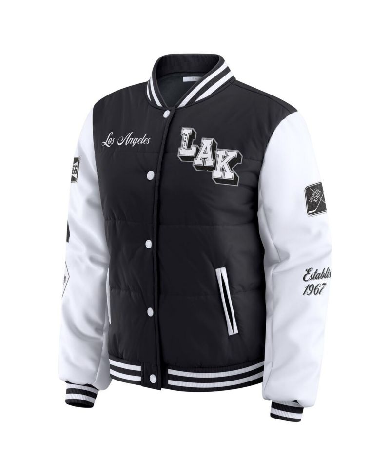 Women's Black/White Los Angeles Kings Varsity Full-Snap Puffer Jacket