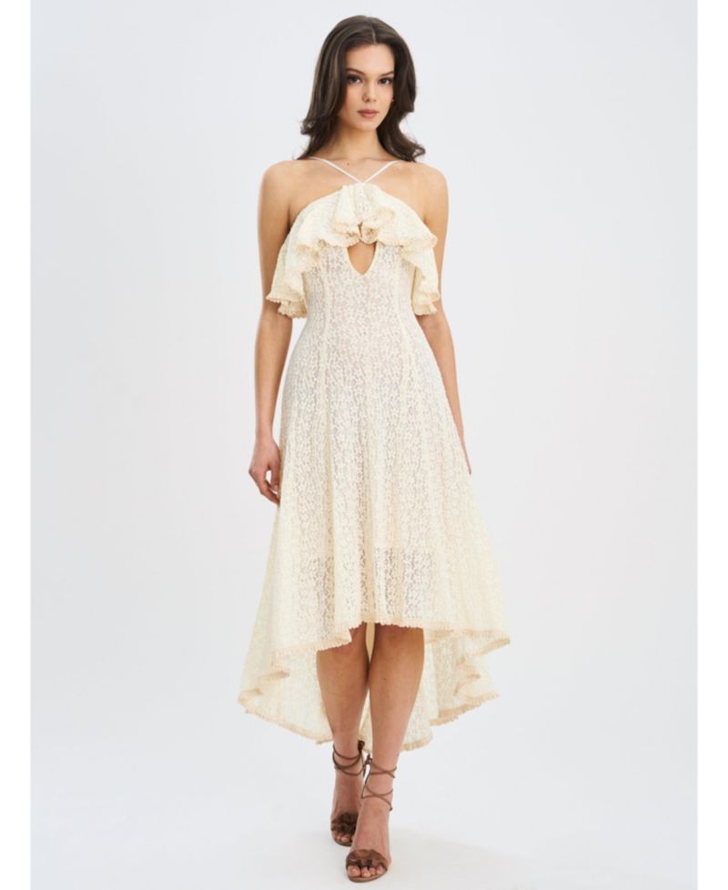 Women's Idra Lace Trim Sleeveless Crochet Midi Trailing Dress