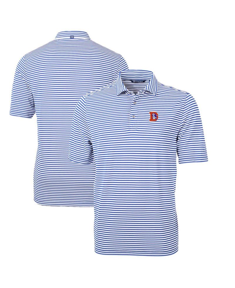 Men's Blue Denver Broncos Throwback Logo Virtue Eco Pique Stripe Polo