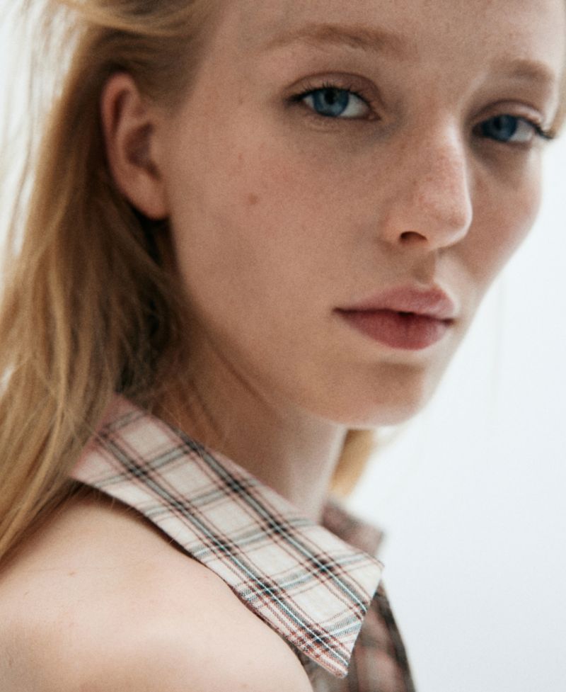 Women's Plaid Ruched V-Neck Blouse