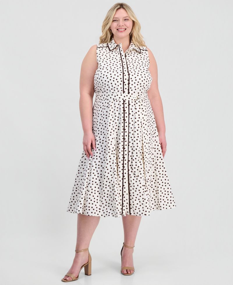 Plus Size Godet Sleeveless Midi Shirt Dress