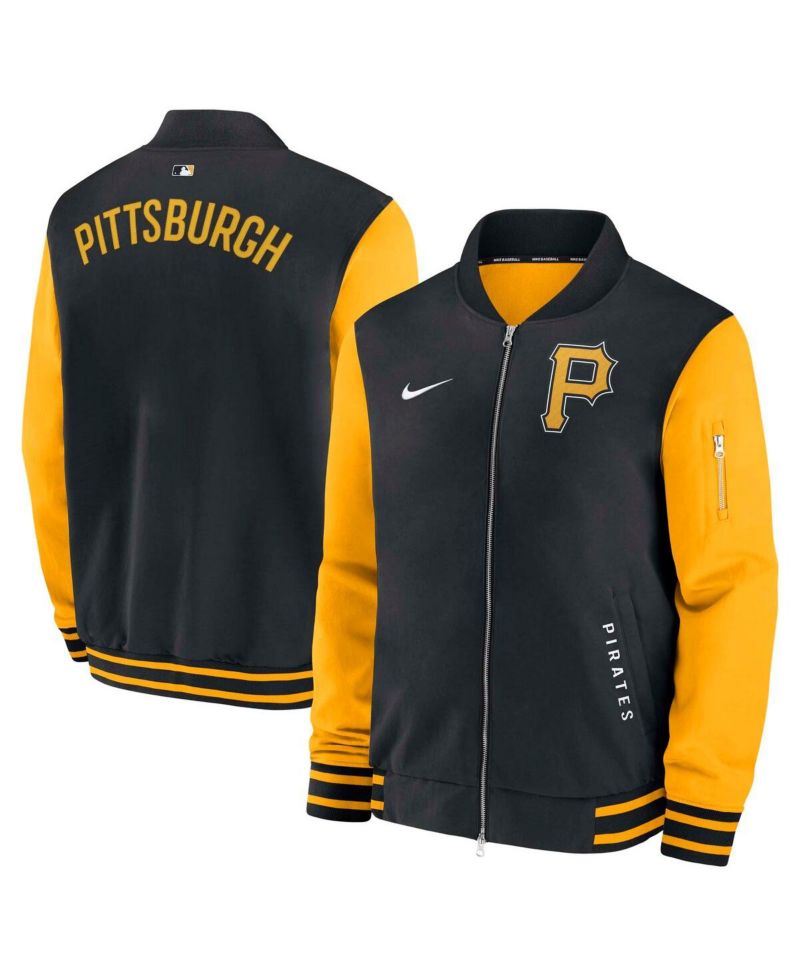 Men's Black/Gold Pittsburgh Pirates Authentic Collection Dugout Full-Zip Bomber Jacket