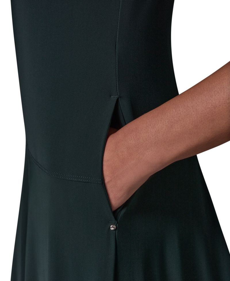 Women's V-Neck A-Line Midi Dress with Pockets