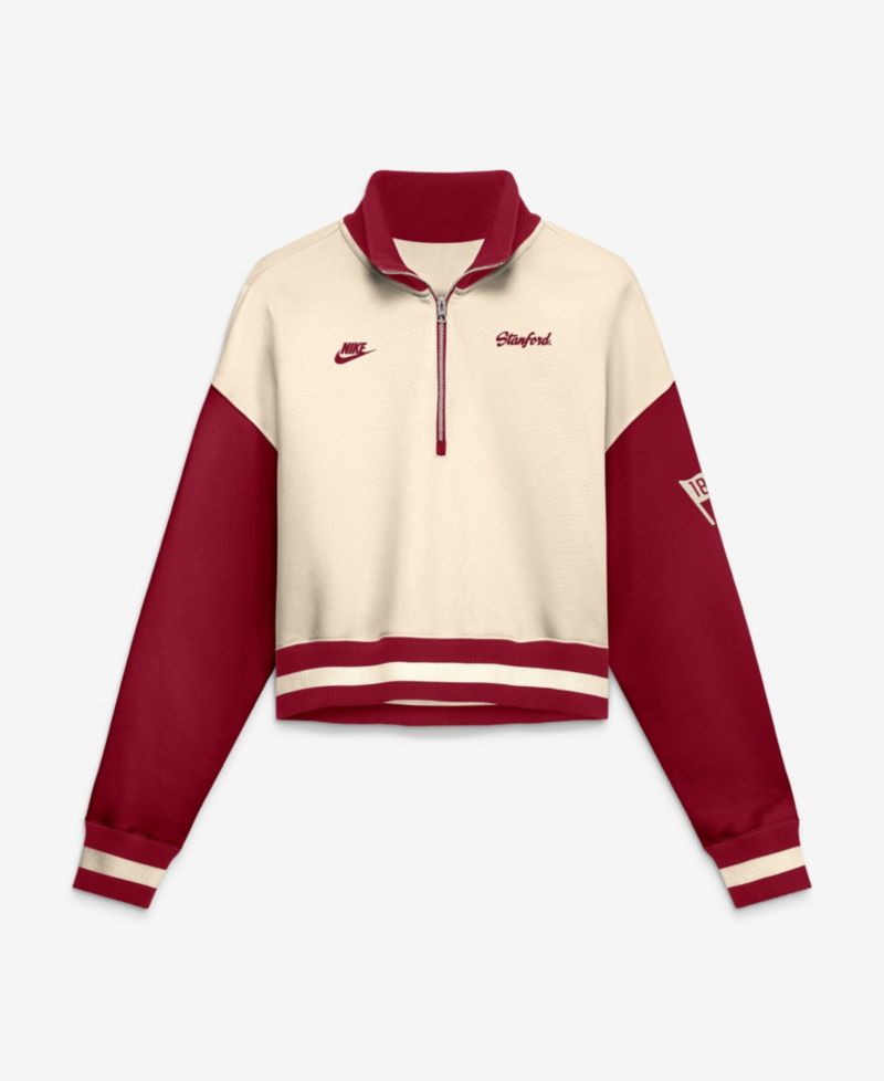 Women's Natural/Cardinal Stanford Cardinal Oversized Legacy Color Block Cropped Quarter-Zip Pullover Sweatshirt