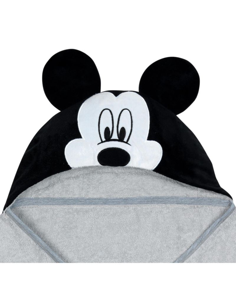 Baby Boys Lambs and Ivy Disney Mickey Mouse Gray Cotton Hooded Bath Towel