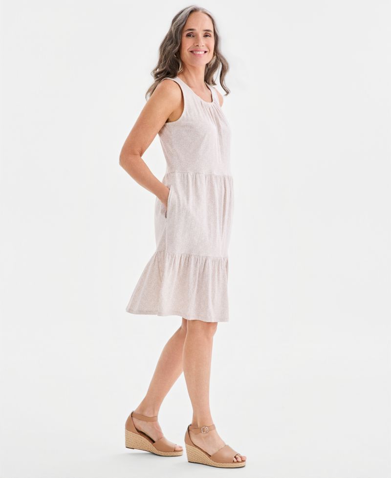 Petite Printed Round-Neck Tiered Tank Dress
