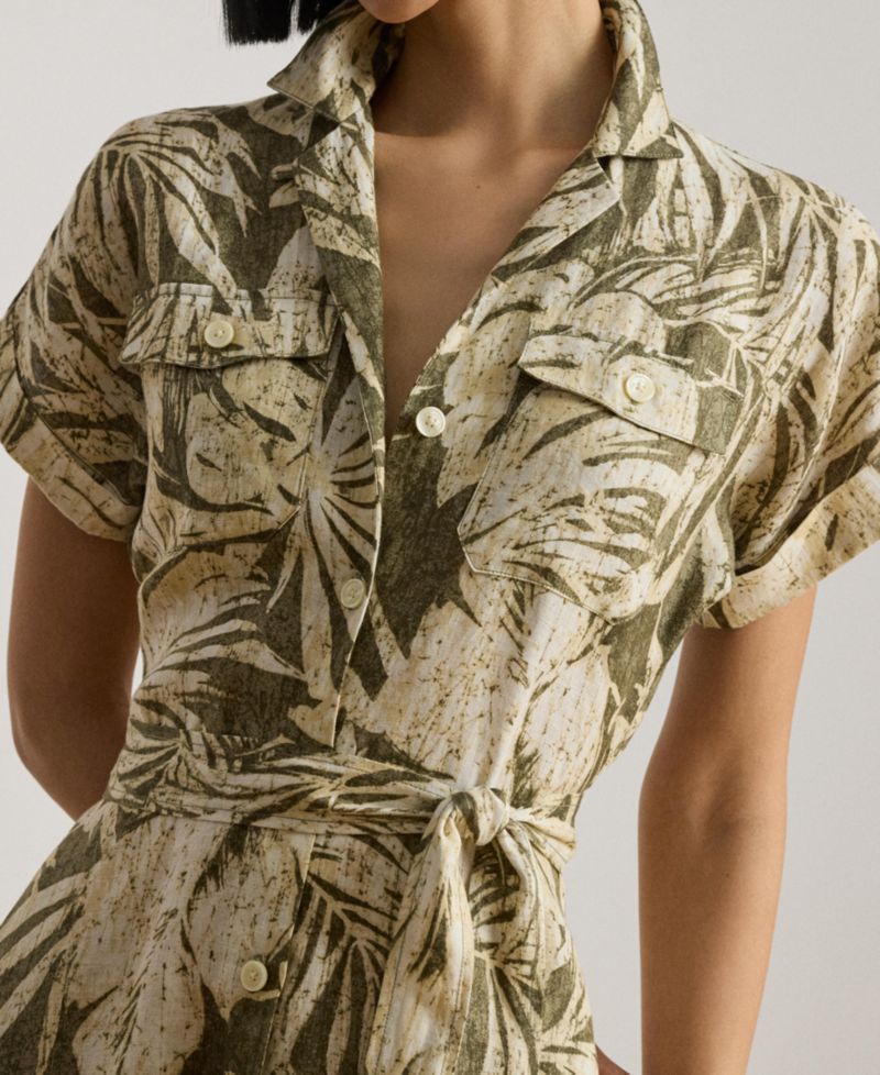 Women's Palm-Frond-Print Camp Collar Shirt-Dress