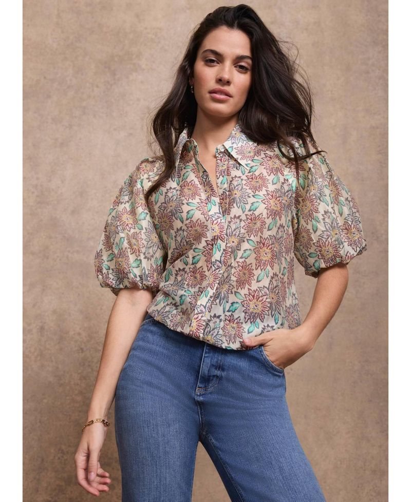 Women's Floral-Print Puff-Sleeve Shirt