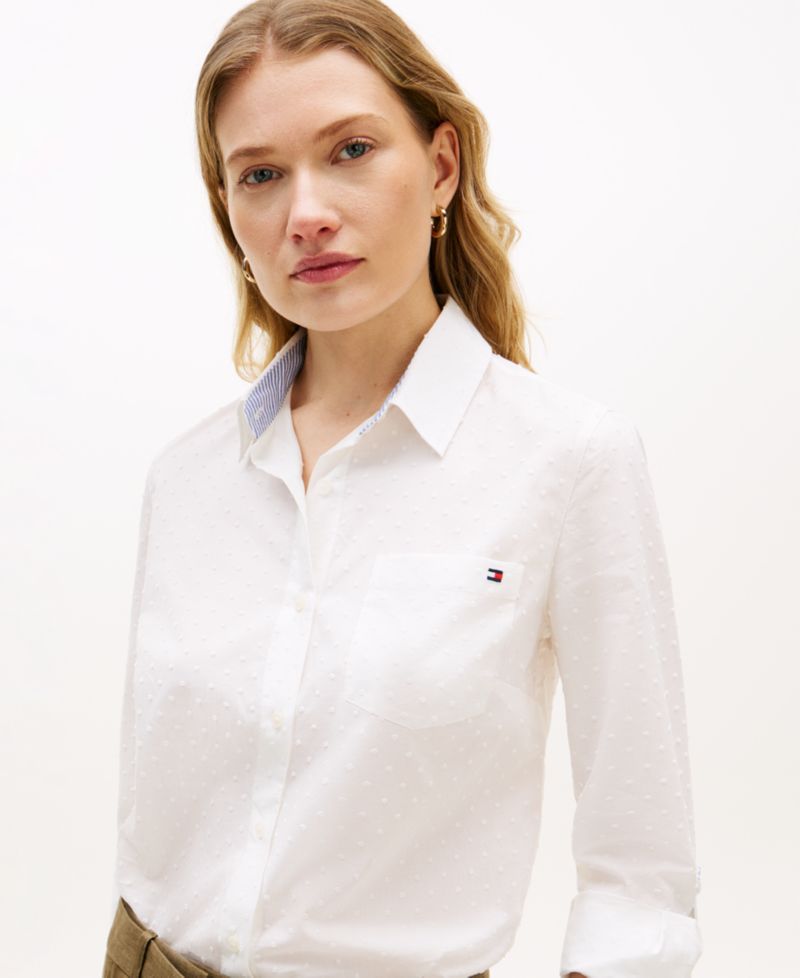 Women's Clip Dot Roll-Tab Collared Shirt