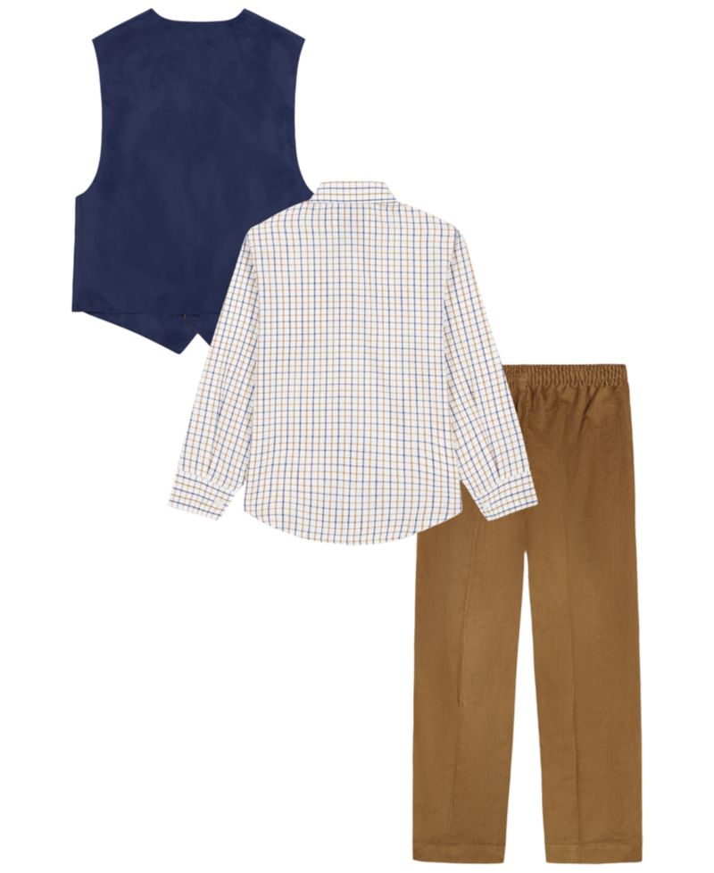 Baby Boys' Corduroy Check-Print Long-Sleeve Dress Shirt, Vest, Pants, and Tie, 4-Piece Set
