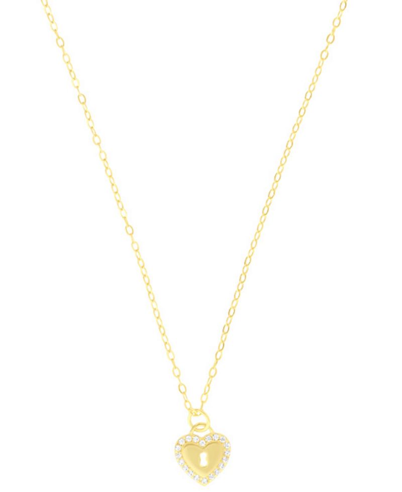 Cubic Zirconia Heart Key Pendant Necklace in (0.10 ct. t.w.) in Sterling Silver (also in 14k Gold Over Sterling Silver)