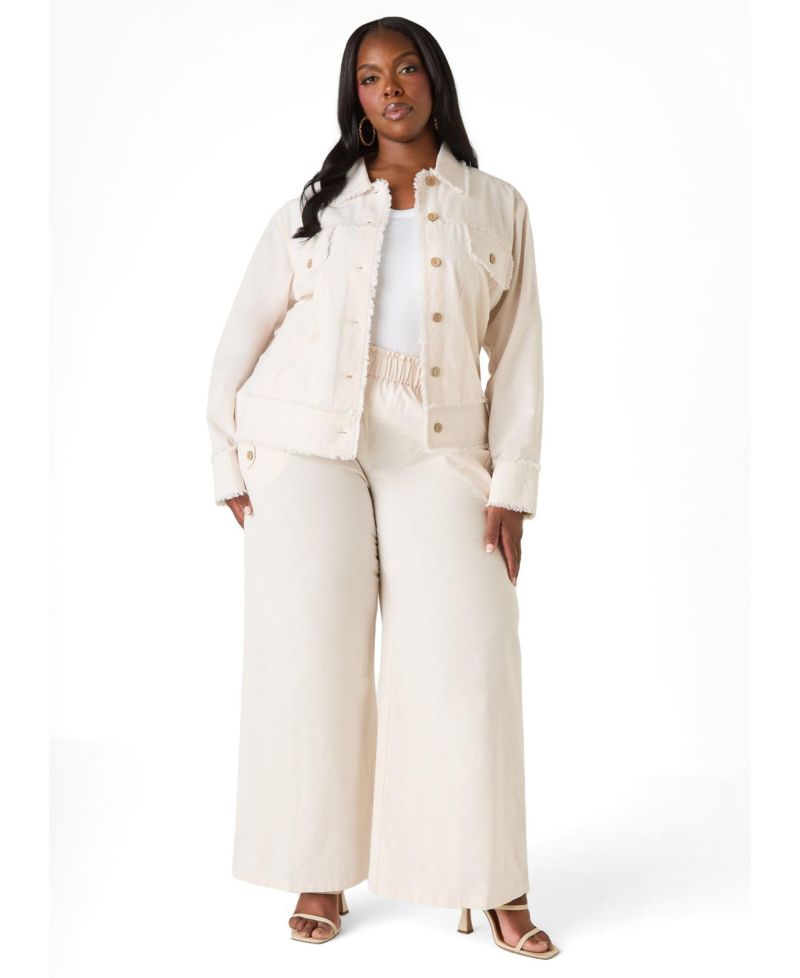 Women's Frayed Linen Blend Trucker Jacket