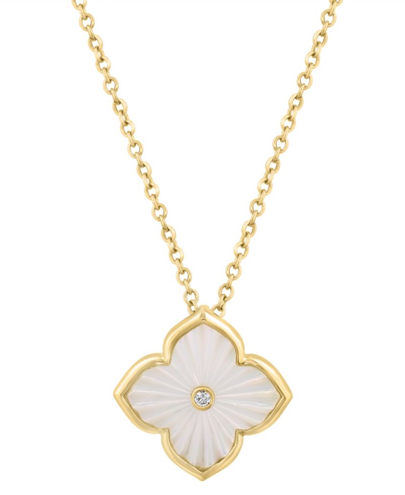 Mother of Pearl (0.75mm) & Diamond Accent (0.04 ct. t.w.) Pendant Necklace in Gold Over Silver