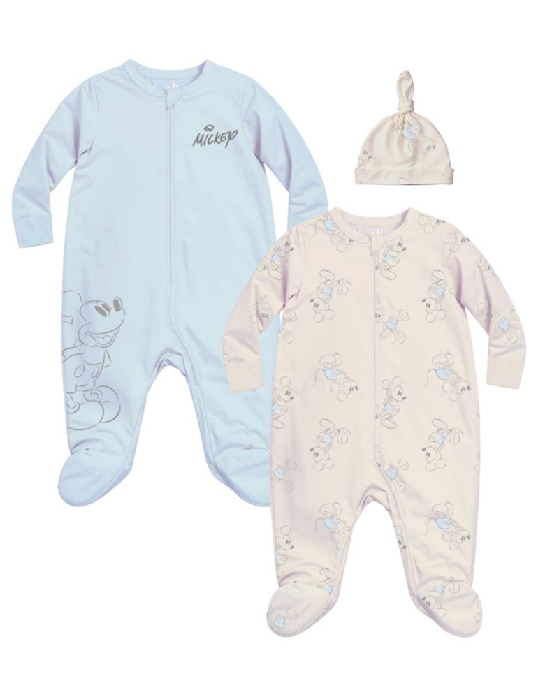 Baby Boys' Mickey Mouse Print Coverall and Hat, 2-Piece Set