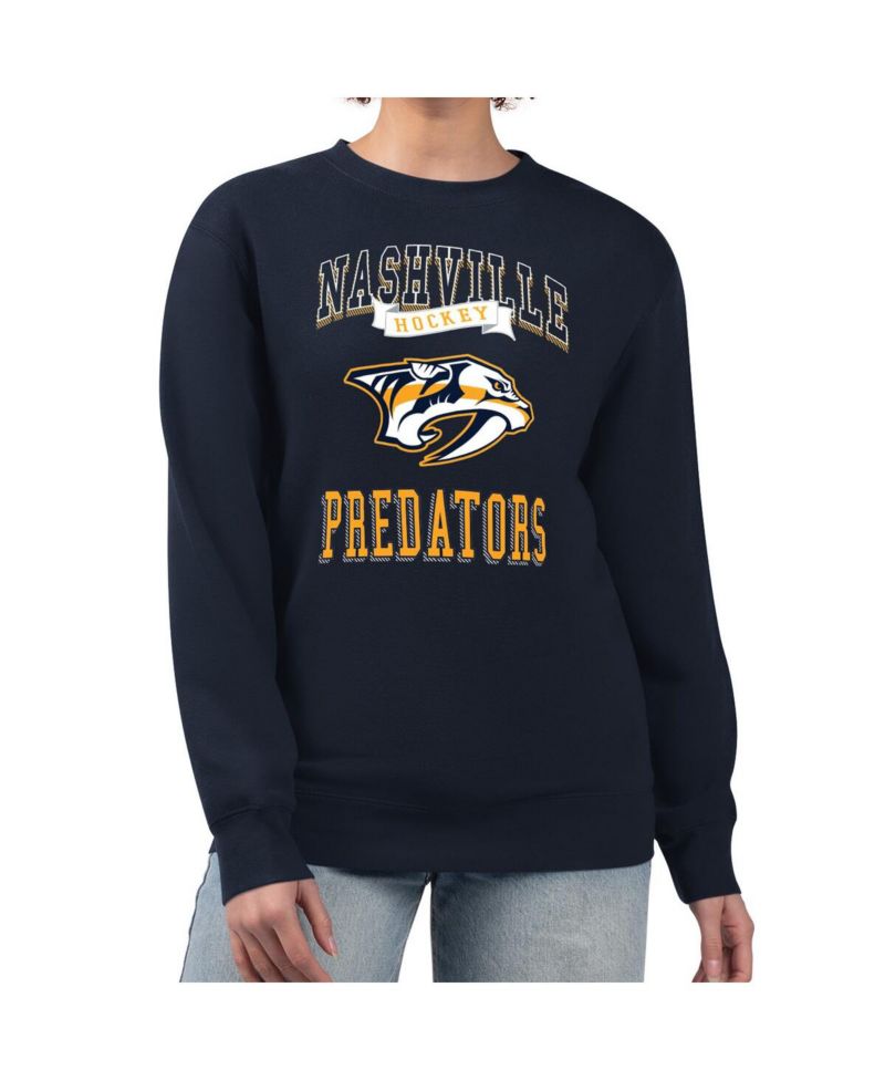 Women's Navy Nashville Predators Team Logo Tri-Blend Fleece Pullover Sweatshirt