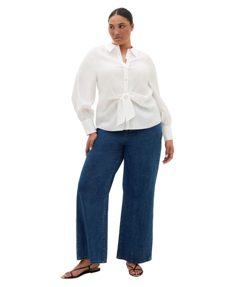 Plus Size Isabella Long-Sleeve Tie-Front Collared Blouse