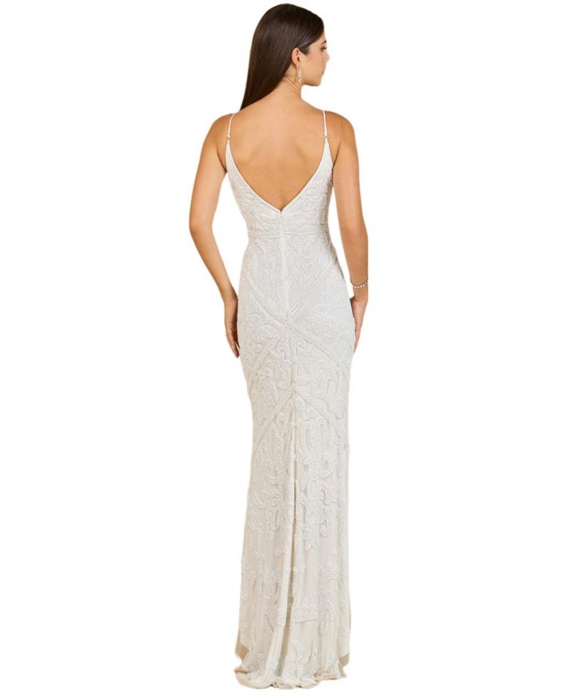 Women's Beaded Spaghetti Strap Fitted Gown