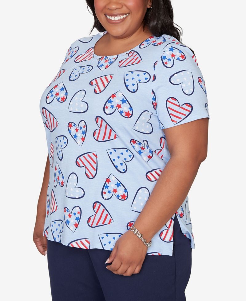 Plus Size Lady Liberty American Flag Hearts Printed T-Shirt