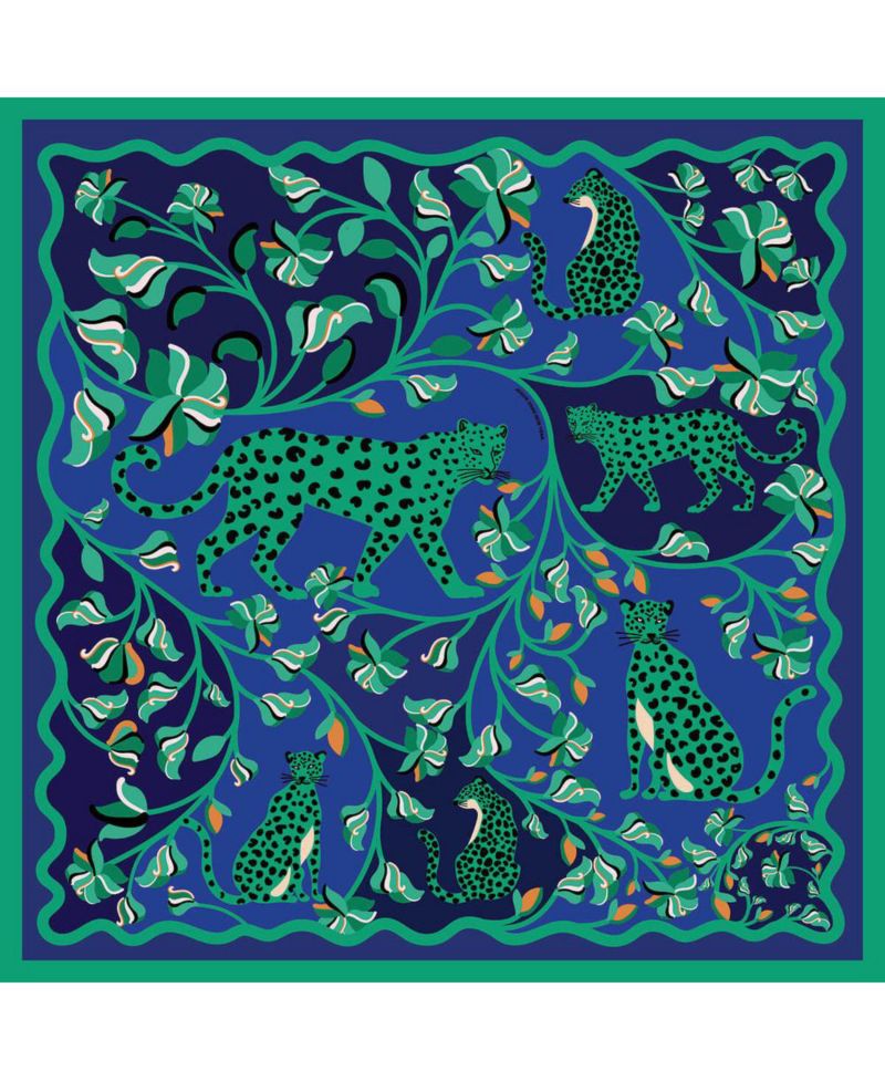 Double Sided Silk Scarf Of Leopards In The Verdant Wild