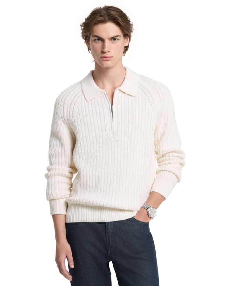 Men's Textured Wool-Blend Quarter-Zip Sweater