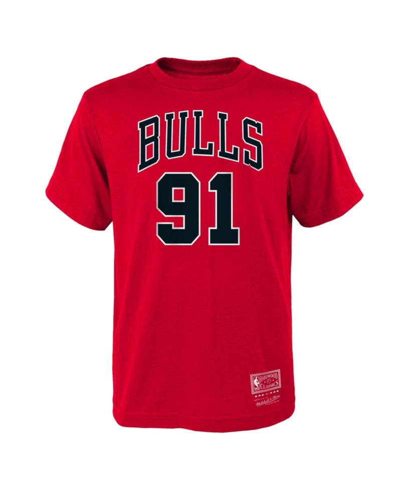 Big Boys and Girls Mitchell Ness Dennis Rodman Red Chicago Bulls Hardwood Classics Name & Number T-Shirt