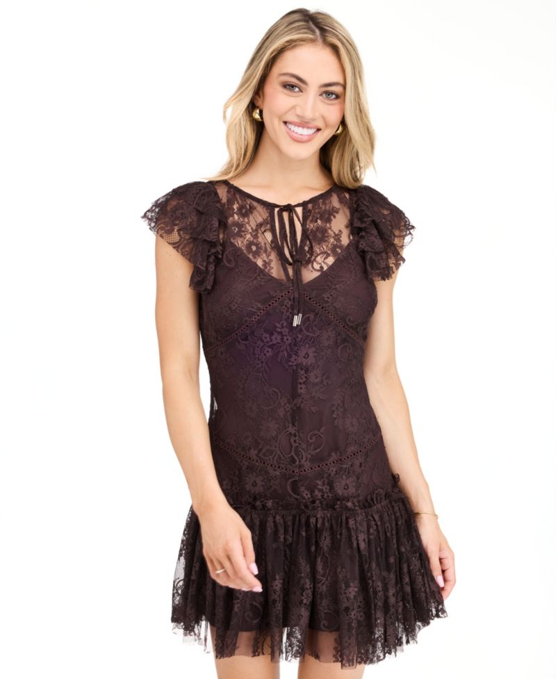 Women's Aubrey Lace Floral Keyhole Mini Dress