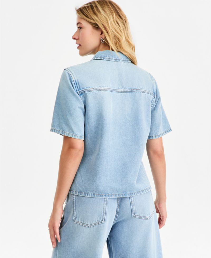 Women's Soft Denim Button-Front Short-Sleeve Shirt