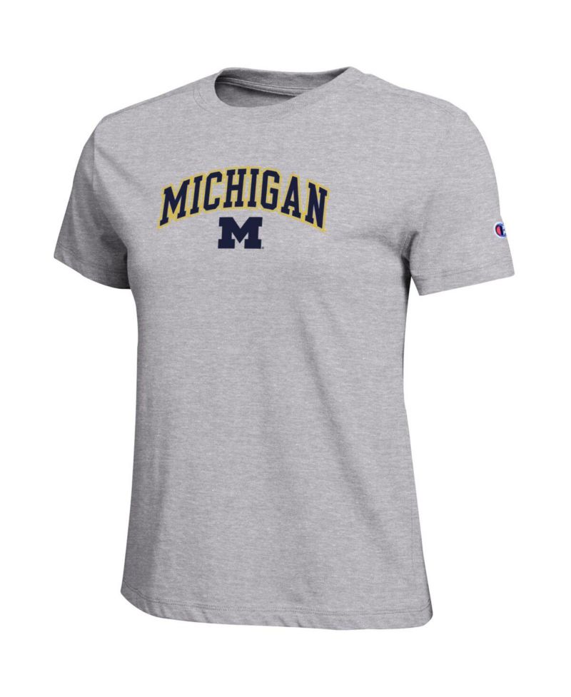 Women's Gray Michigan Wolverines Arched Over Logo T-Shirt