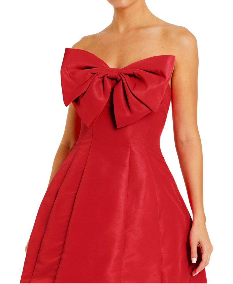 Women's Strapless Oversized Bow Fit and Flare Mini Dress