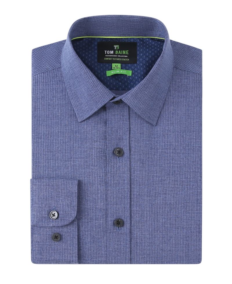 Men's Four-Way Stretch Solid Textured Button Down Dress Shirt