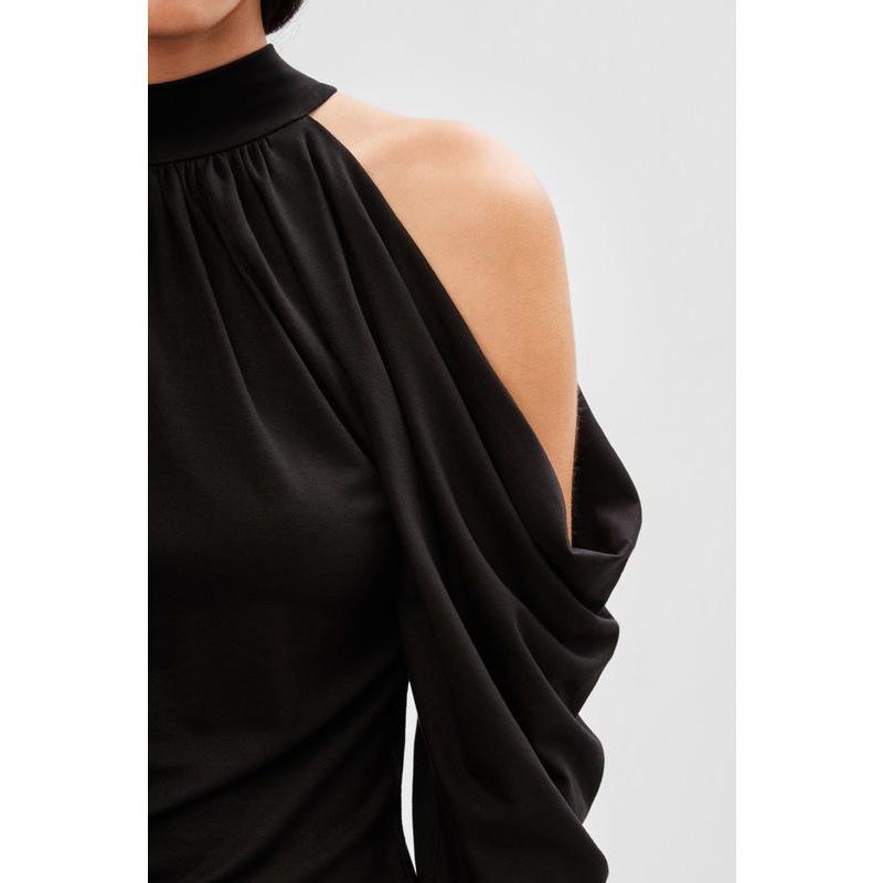 Women's Perry Halter-Neck Cold-Shoulder Draped Long-Sleeve Jersey Top