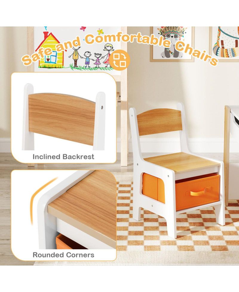 4-in-1 Kids Activity Table and 2 Chairs Set with Reversible Tabletop