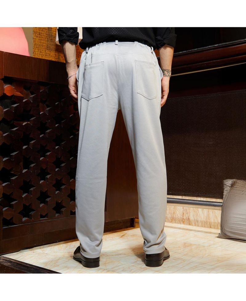 Men's Cloud Grey Panel-Waffle Chino Trousers