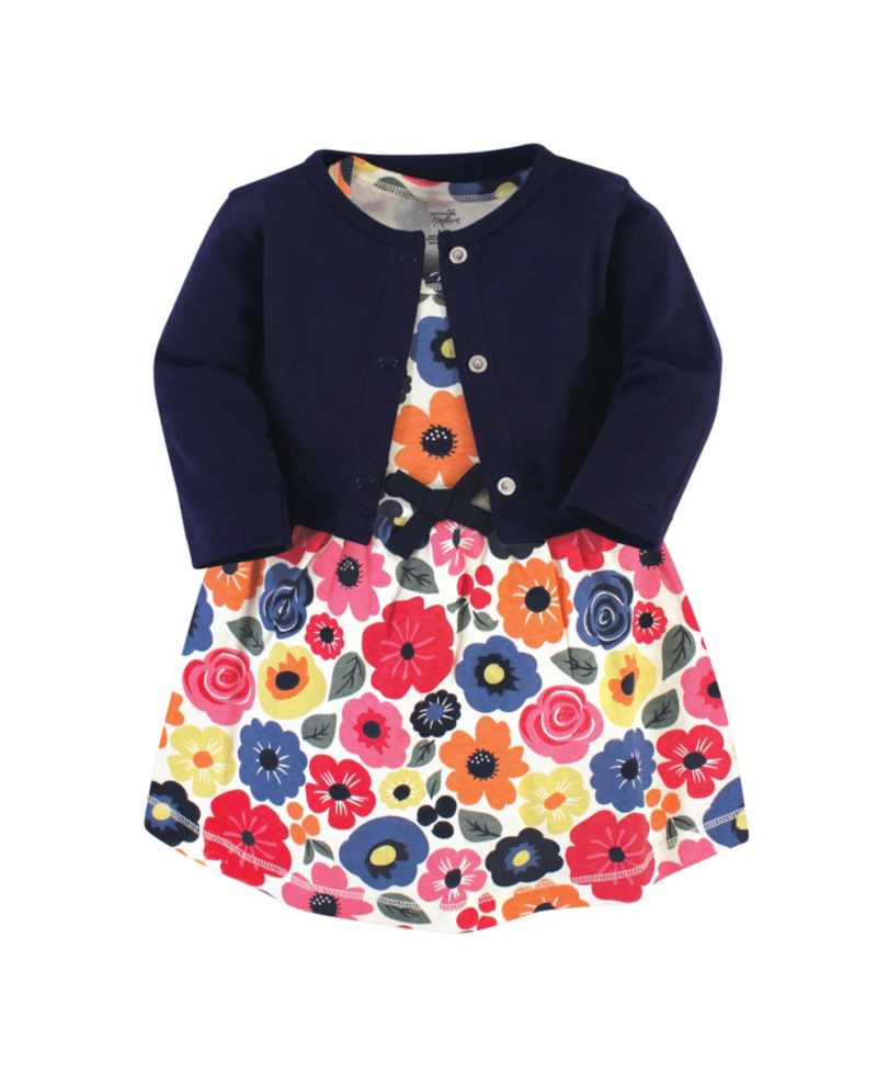 Baby Girls Comfy Natural Cotton Dress & Cardigan Set