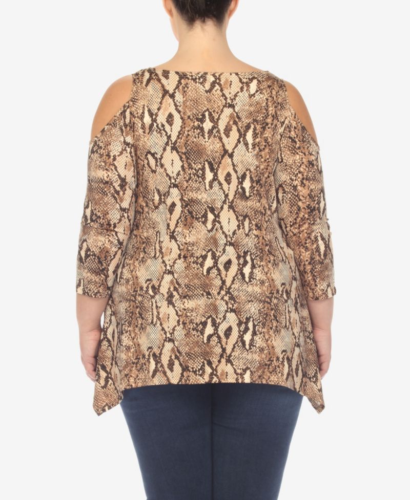 Plus Size Snake Print Cold Shoulder Tunic Top