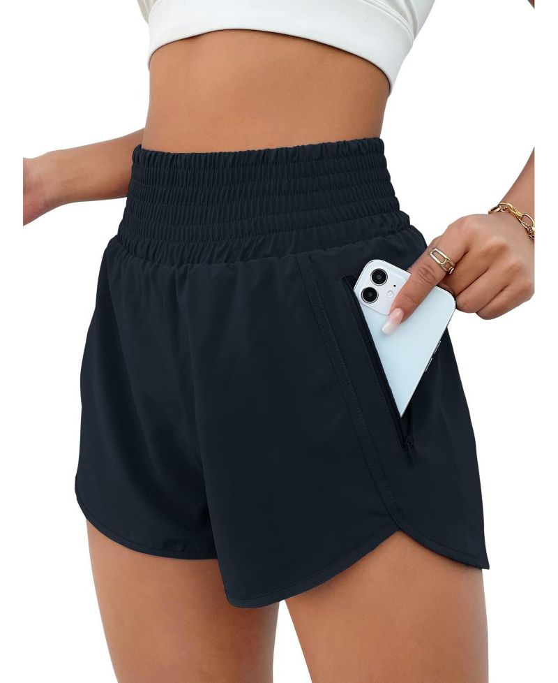 Women High Waisted Athletic Shorts Quick Dry Zipper Pocket Double Layer