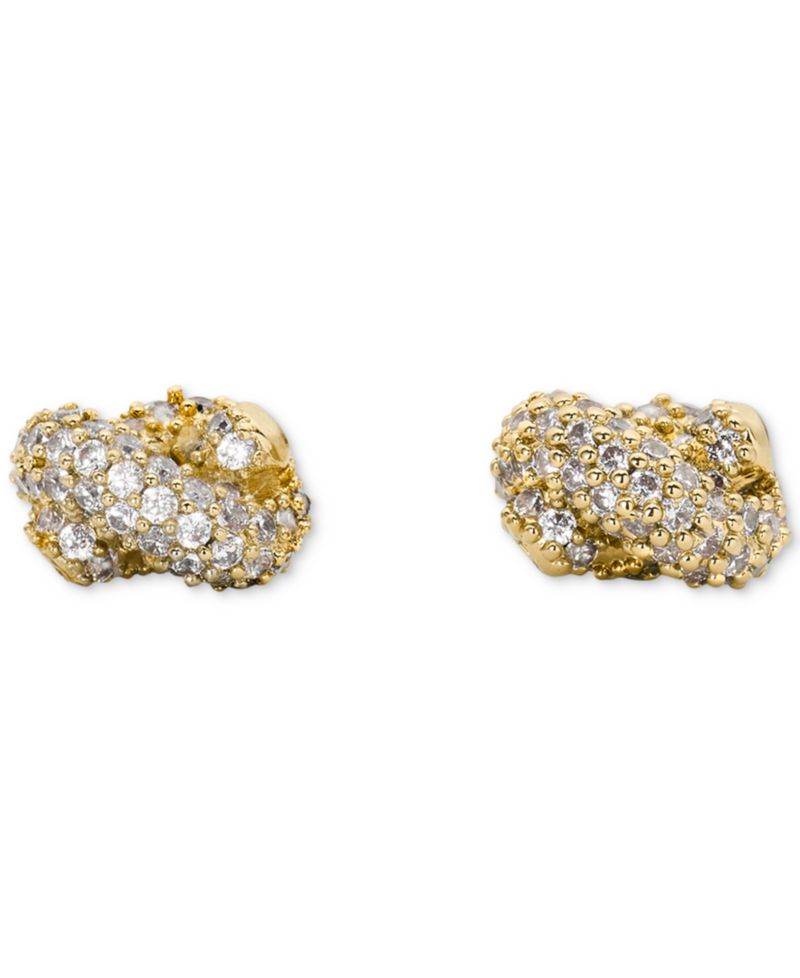 Gold Plated Knot Pave Stud Earrings