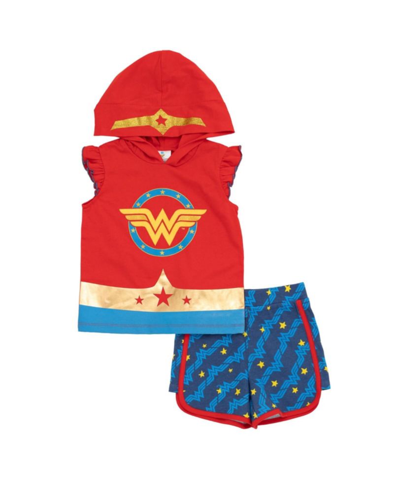 Toddler Girls Wonder Woman Tank Top and Active Retro Dolphin French Terry Shorts to
