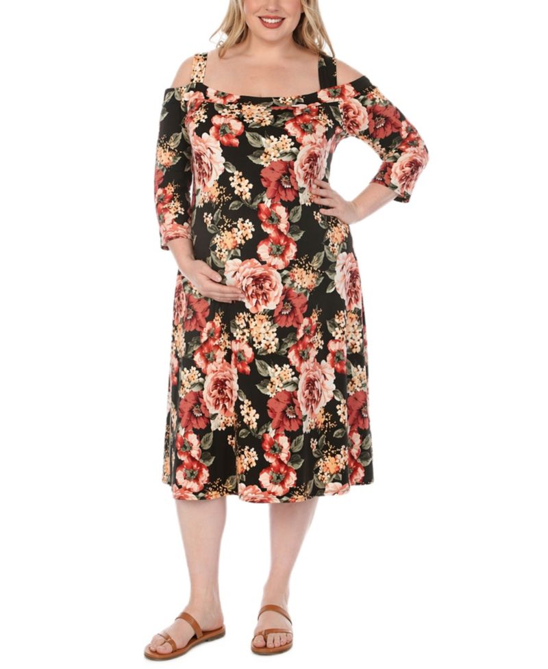 Plus Size Cold Shoulder Floral Print Maternity Dress