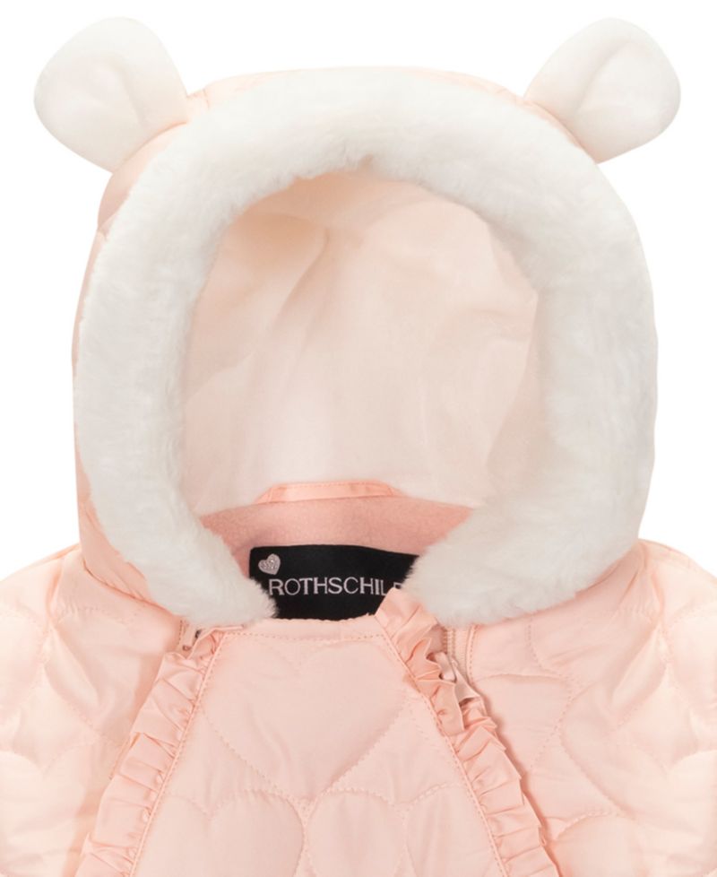 Baby Girls' Heart-Quilted Hooded One Piece