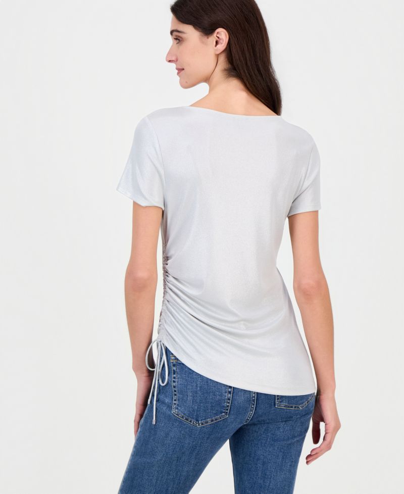 Women's Short-Sleeve Metallic Side Cinched T-Shirt