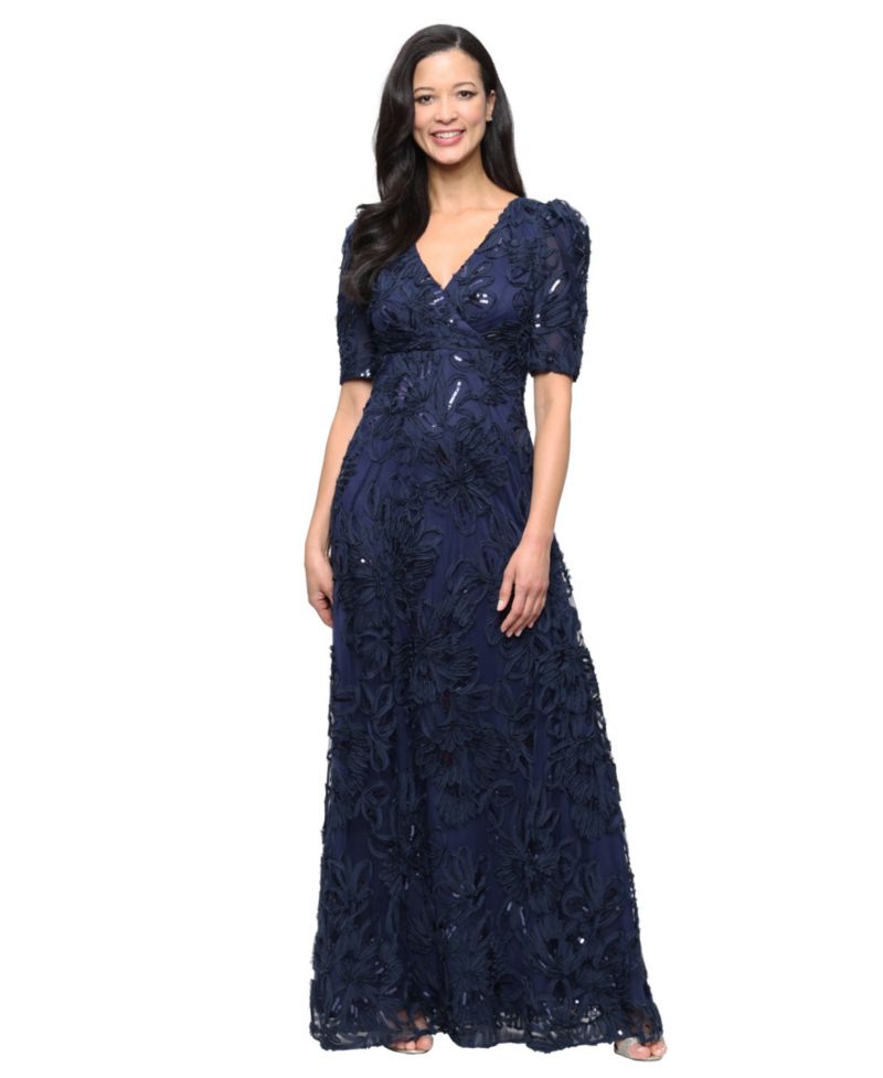 Women's V-Neck Long Embroidered Dress