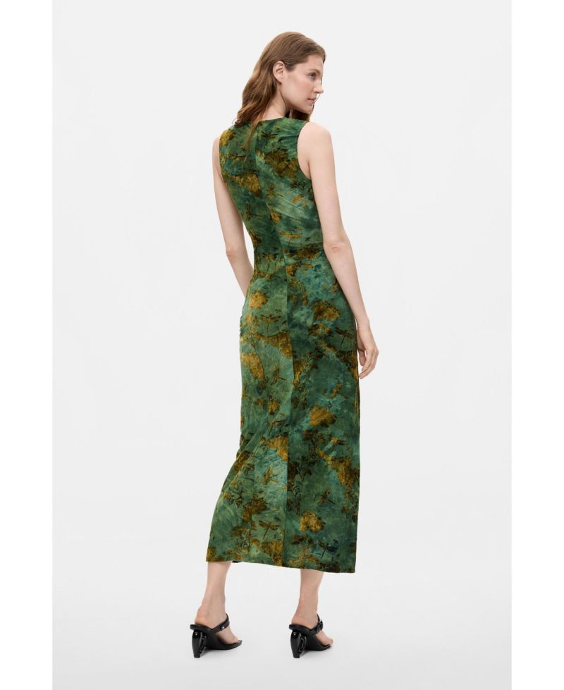 Women's Fitted Flocked Midi Dress