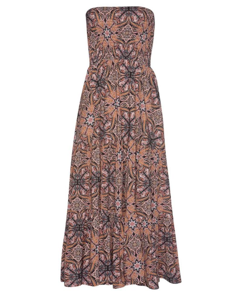 Women's Viscose Printed Smocked Convertible Multiway Bandeau Maxi Dress