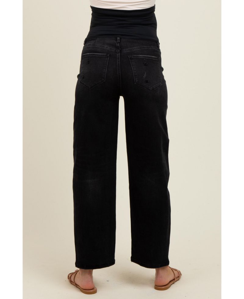 Women's Lightly Distressed Panel Detail Barrel Jeans