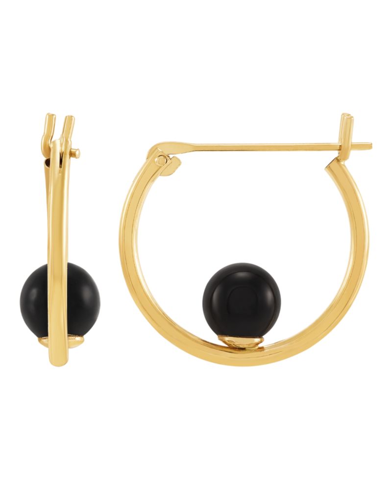 Onyx (5mm) Hoop Earrings in 10k Yellow Gold