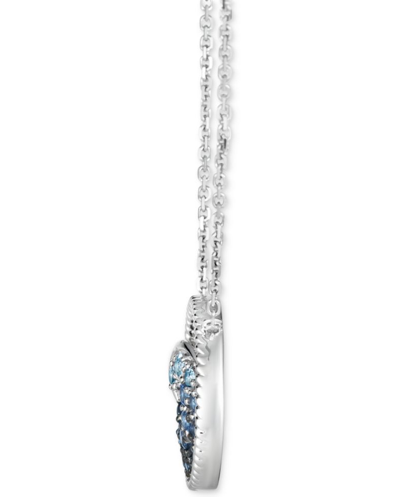 Denim Ombr&eacute; (1/2 ct. t.w.) & White Sapphire (1/8 ct. t.w.) Wave Disc Adjustable 18.5" Pendant Necklace in 14k White Gold