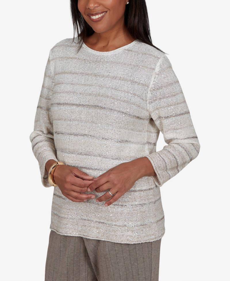 Petites Striped 3/4-Sleeve Pullover