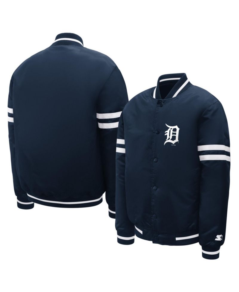 Big Boys and Girls Navy Detroit Tigers Team Logo Full-Snap Satin Varsity Jacket