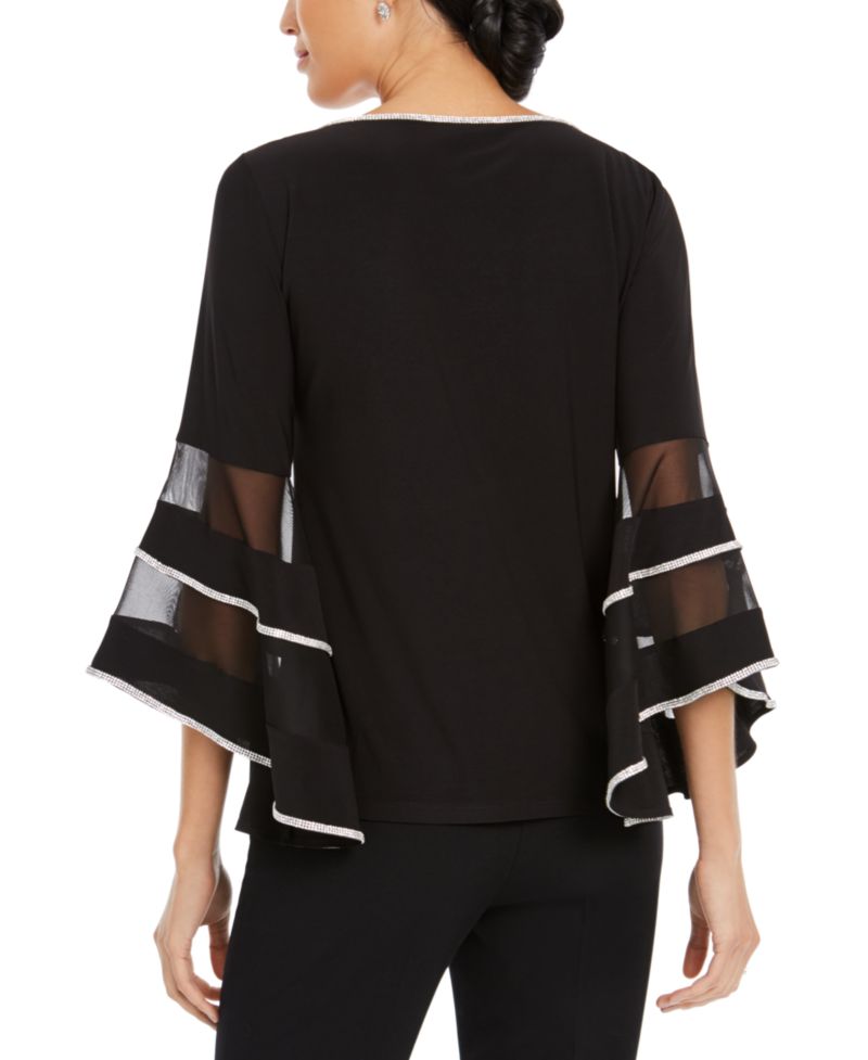 Illusion Rhinestone Bell-Sleeve Top